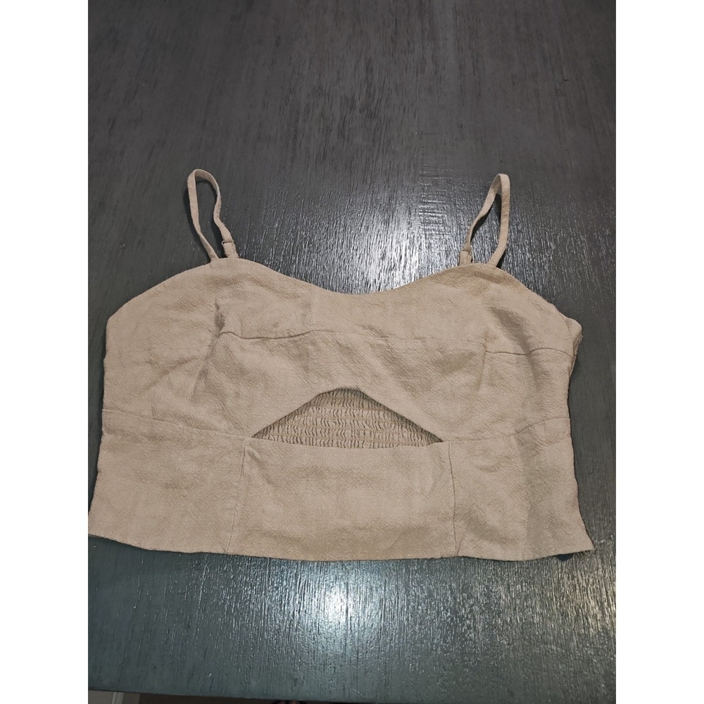 Kendall & Kylie Women's Nude Cutout Crop Cami Top Spaghetti Strap Medium - Picture 2 of 10